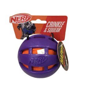 NERF Dog Crinkle & Squeak Happy Halloween Purple Orange Ball